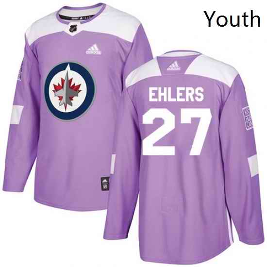 Youth Adidas Winnipeg Jets 27 Nikolaj Ehlers Authentic Purple Fights Cancer Practice NHL Jersey